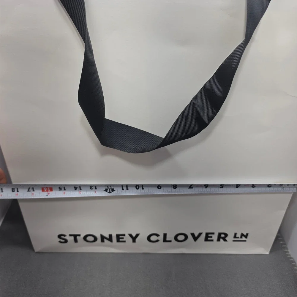Stoney Clover Lane Large White Paper Shopping Bag Black Ribbon Handles Logo